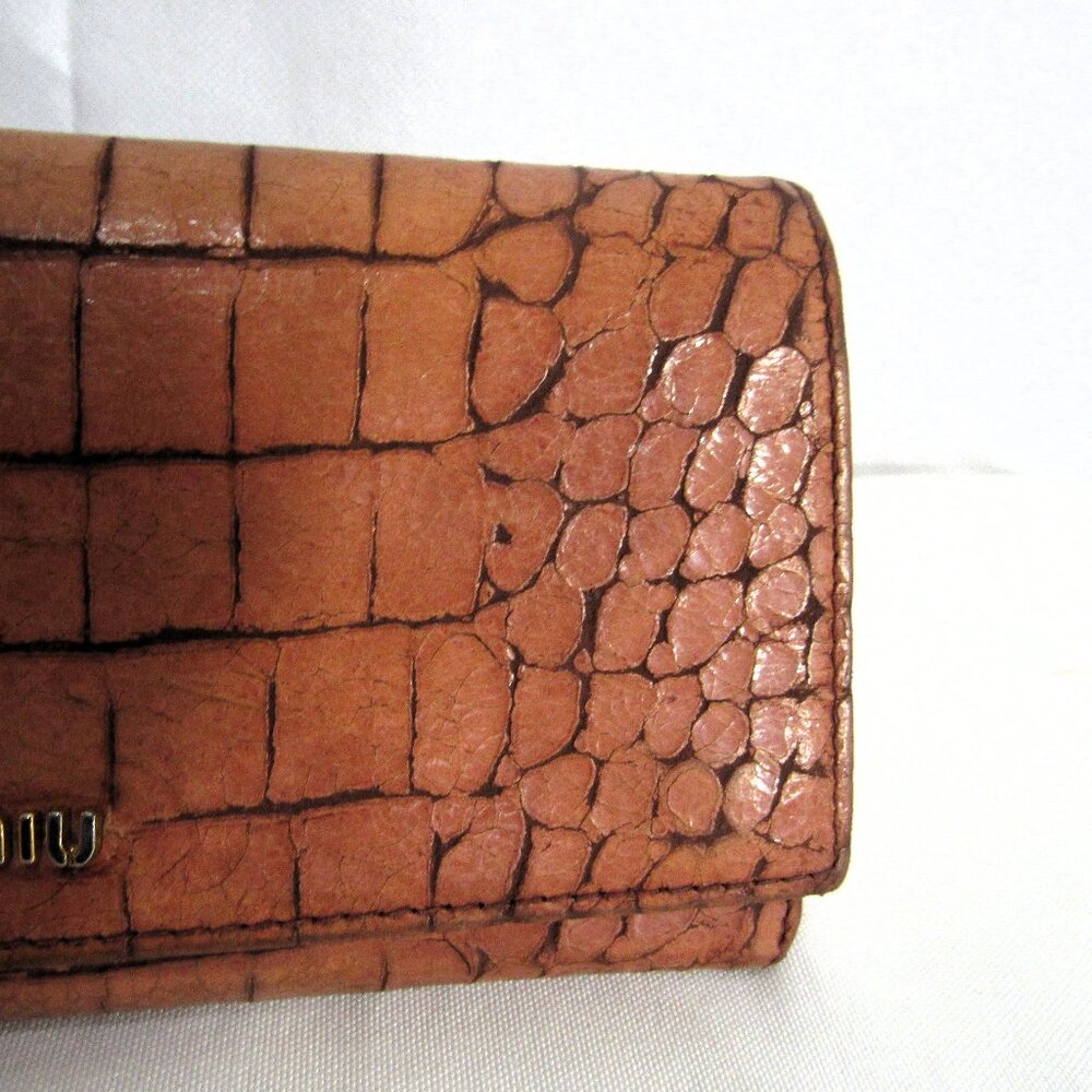 Miu Miu By Prada Long Croc Embossed Wallet, Used … - image 5